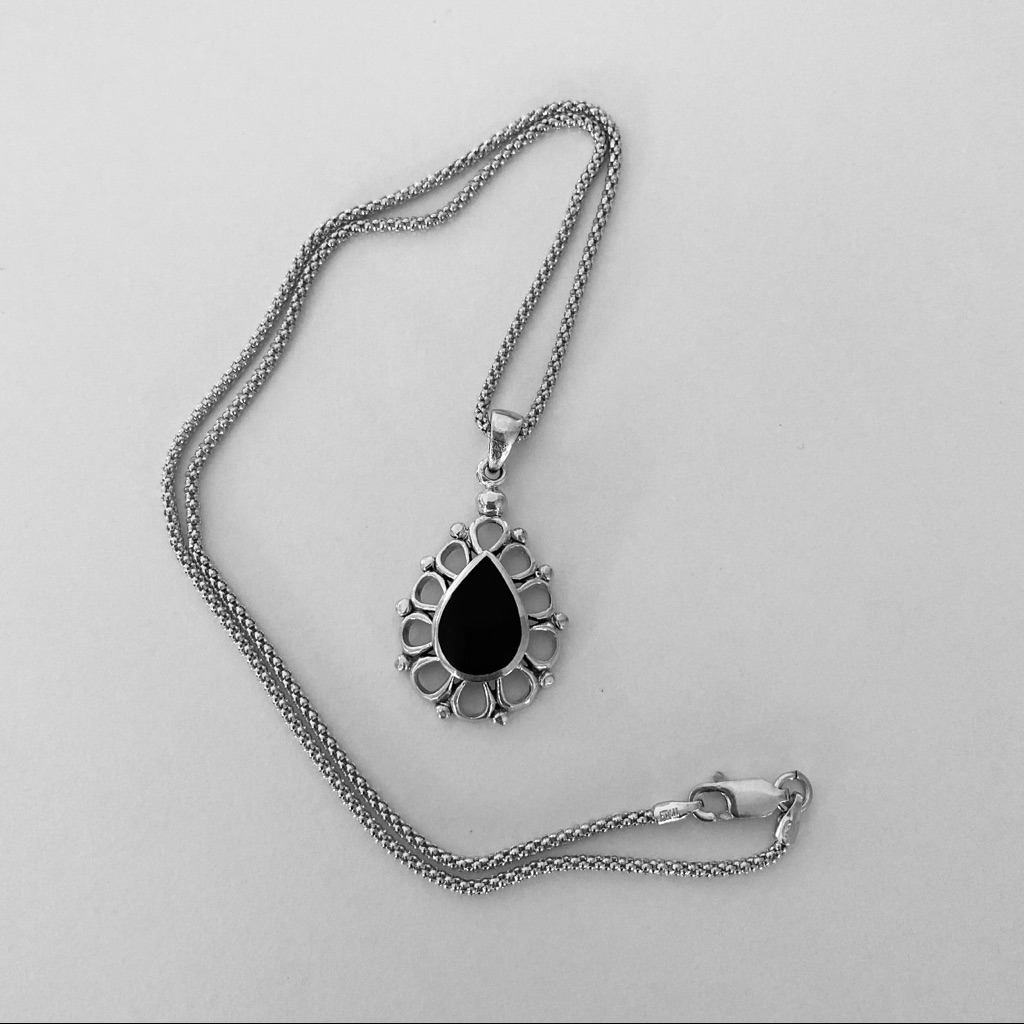 Sterling Silver Elaborate Black Onyx Necklace